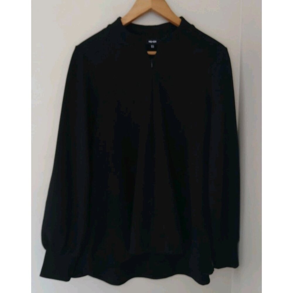 ME+EM Black 1/2 zip balloon sleeve, top.